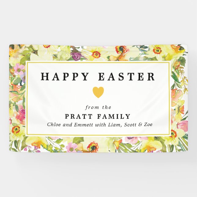 Happy Oaster Yellow Daffodil Heart Willkommen Banner (Horizontal)