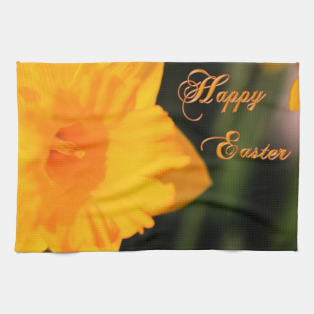 Happy Oaster Yellow Spring Daffodie Blume Geschirrtuch (Horizontal)