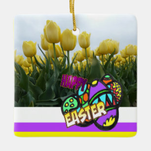 Happy Oaster Yellow Tulips Design Keramikornament