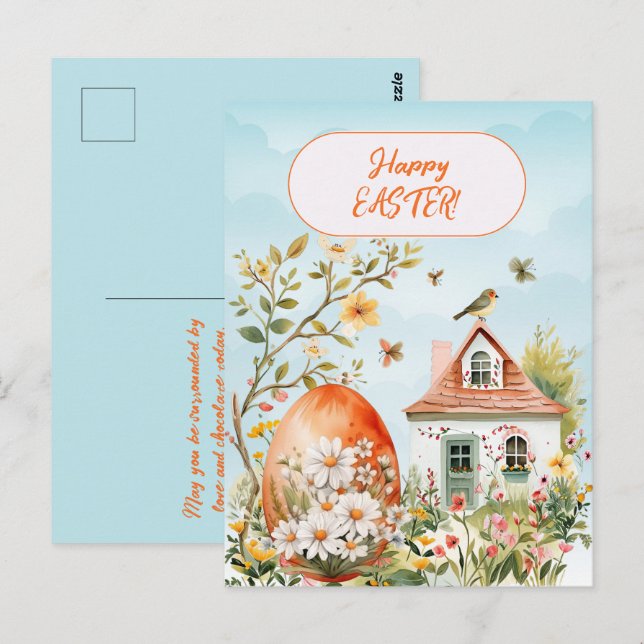 Happy Oaster Zuhause Giant Easter Egg Daisis Postkarte (Vorne/Hinten)