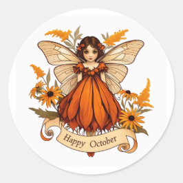 Happy October Fairy Runder Aufkleber