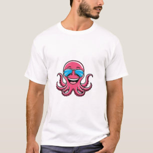 Happy Octopus mit Blue Aviators Graphic T-Shirt
