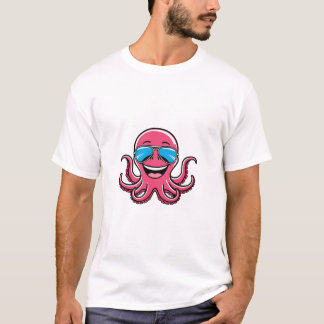 Happy Octopus mit Blue Aviators Graphic T-Shirt