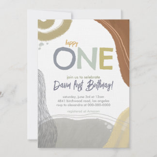 Happy One First Birthday boy Invitation Einladung