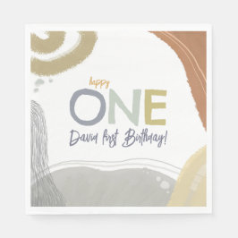 Happy One First Birthday Boy Paper Napkin Serviette
