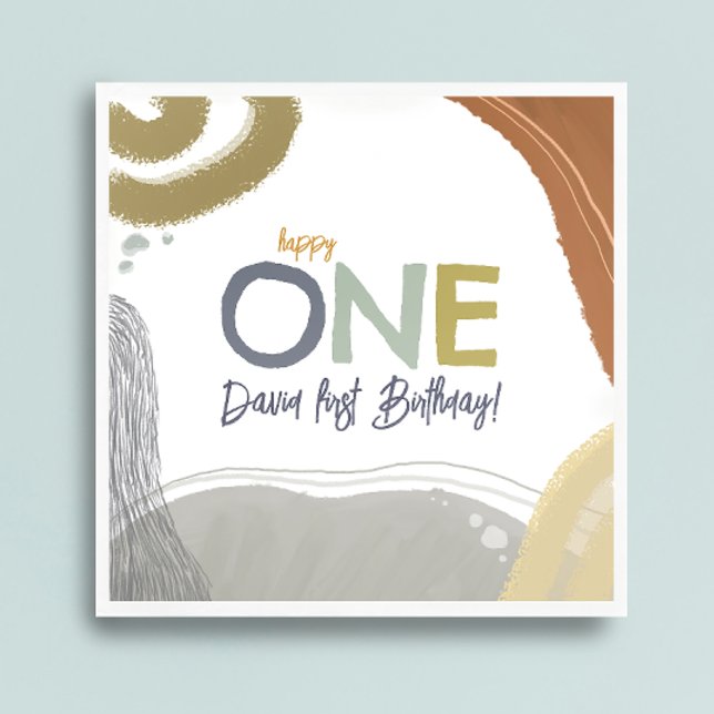 Happy One First Birthday Boy Paper Napkin Serviette (Von Creator hochgeladen)