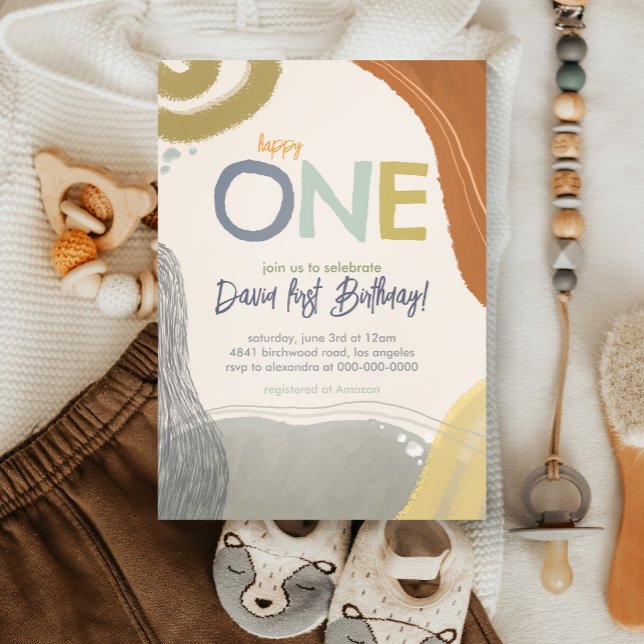 Happy One First Birthday Junge Einladung (Von Creator hochgeladen)