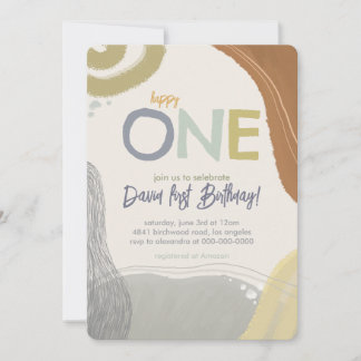 Happy One First Birthday Photo boy Invitation