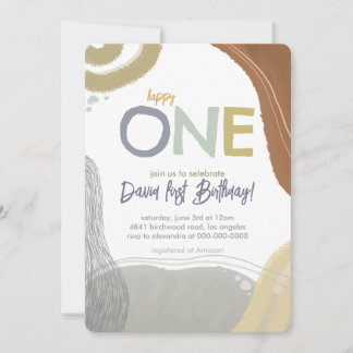 Happy One First Birthday Photo boy Invitation Einladung