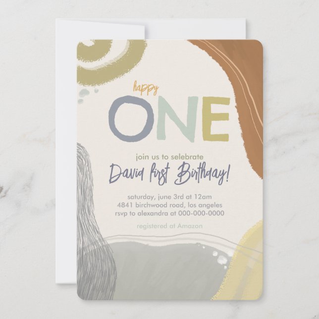 Happy One First Birthday Photo boy Invitation Einladung (Vorderseite)