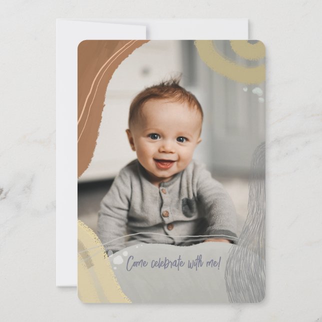 Happy One First Birthday Photo boy Invitation Einladung (Rückseite)
