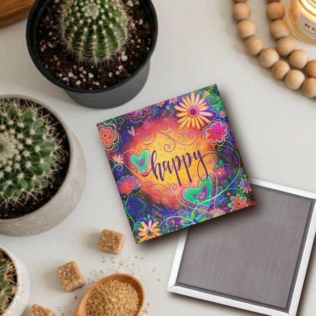 Happy ONE WORD Inspirivity Fun Floral Hearts Magnet (Von Creator hochgeladen)