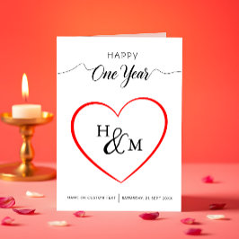 Happy One Year Elegante Monogram Heart Anniversary Karte