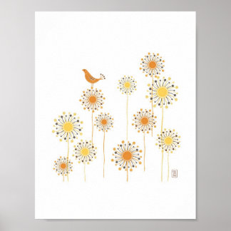 Happy Orange Bird 7x7 Print Poster