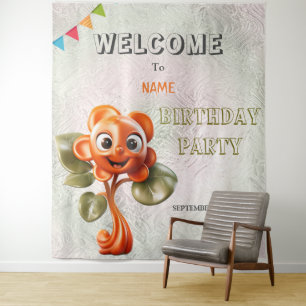 Happy Orange Blume Geburtstagsparty Hintergrund Wandteppich