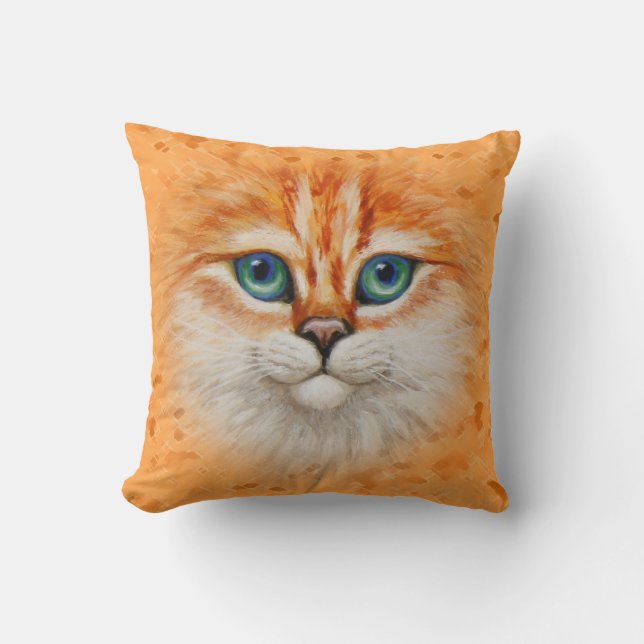 Happy Orange Kitty Face Kissen (Vorderseite)