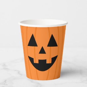 Happy Orange Pumpkin Smile Halloween Pappbecher