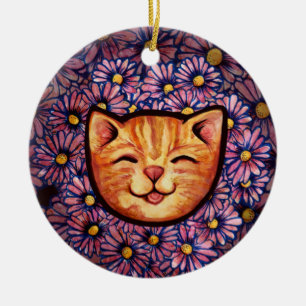 Happy Orange tabby Cat Keramik Ornament
