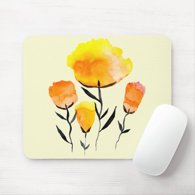 Happy orange und gelbe Blumen Mousepad (Mit Mouse)