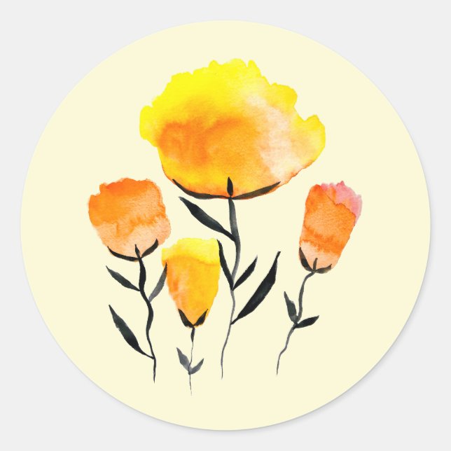 Happy orange und gelbe Blumen Runder Aufkleber (Vorderseite)