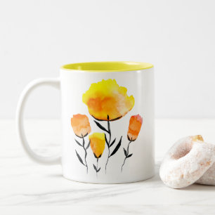 Happy orange und gelbe Blumen Zweifarbige Tasse