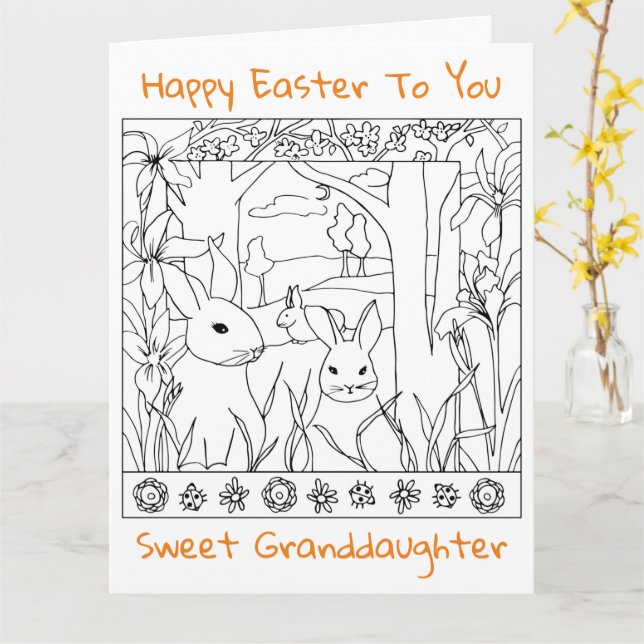Happy Oster Grandtochter Coloring Page Rabbits Karte (Gelbe Blume)