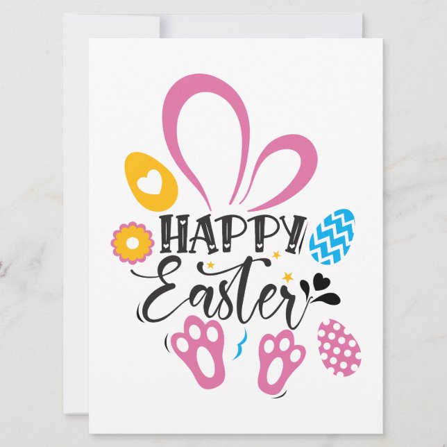 Happy Oster Niedlich Bunny mit Ostereiern Einladung (Vorderseite)