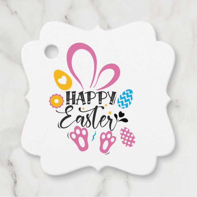 Happy Oster Niedlich Bunny mit Ostereiern Geschenkanhänger (Vorderseite)
