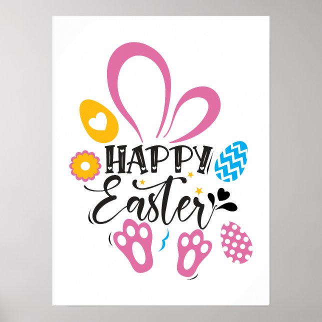 Happy Oster Niedlich Bunny mit Ostereiern Poster (Vorne)