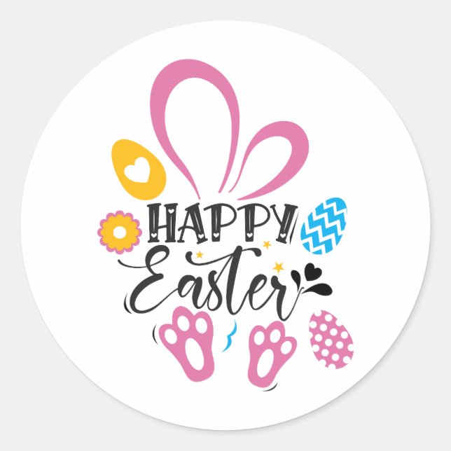 Happy Oster Niedlich Bunny mit Ostereiern Runder Aufkleber (Vorderseite)