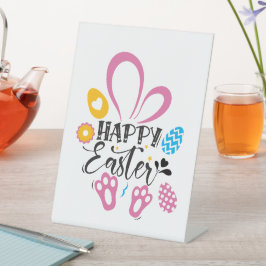 Happy Oster Niedlich Bunny mit Ostereiern Sockelschild