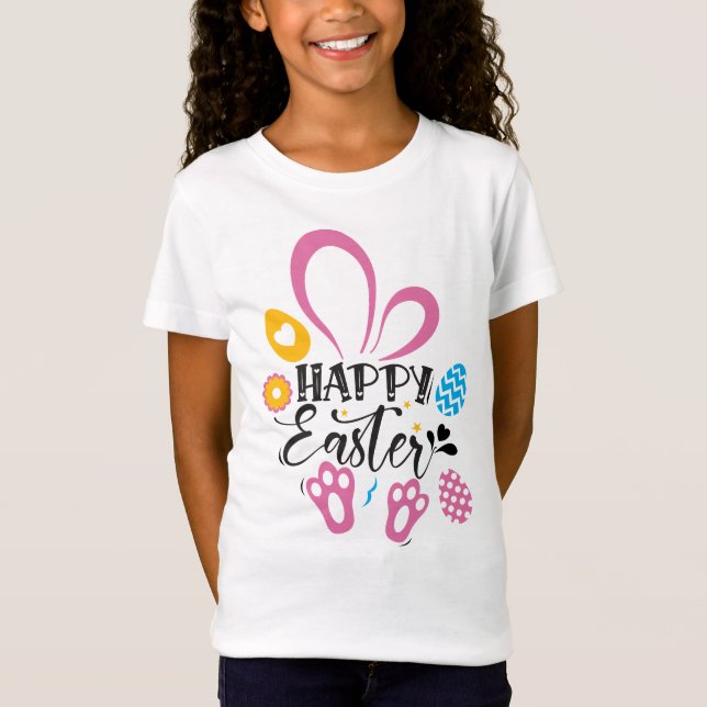 Happy Oster Niedlich Bunny mit Ostereiern T-Shirt (Vorderseite)