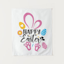 Happy Oster Niedlich Bunny mit Ostereiern Wandteppich