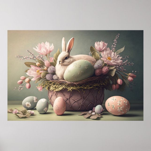 Happy Osterbunny und Eier, Pastellfarben Poster (Vorne)