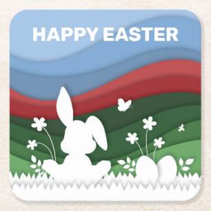 Happy Osterbunny und Eierjagd in der Natur Rechteckiger Pappuntersetzer