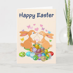 Happy Ostercard - 2 Bunnies - gefärbte Ostereier Feiertagskarte