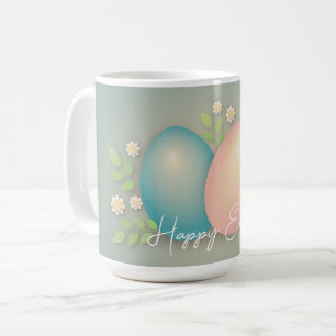 Happy Ostereier und Frühlingsblumen weich blau Kaffeetasse