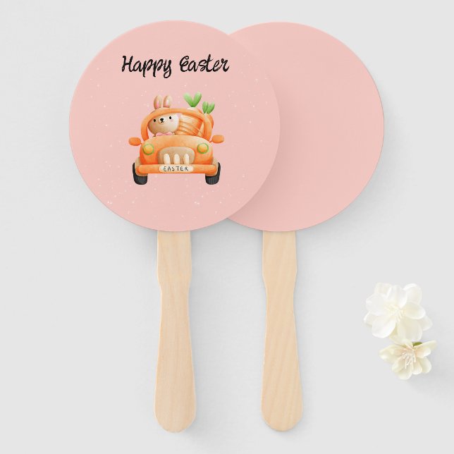 Happy Osterfahrer auf rosa Fächer (Vorne und Hinten)