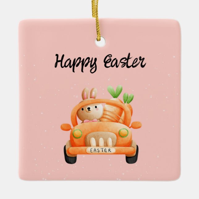 Happy Osterfahrer auf rosa Keramikornament (Vorderseite)