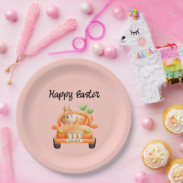 Happy Osterfahrer auf rosa Pappteller