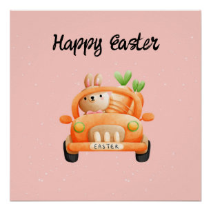 Happy Osterfahrer auf rosa Poster