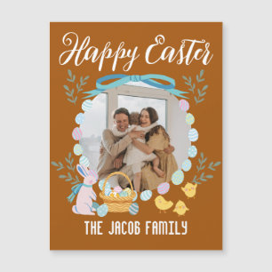 Happy Osterfamilie, Osterhase Foto Magnetkarte