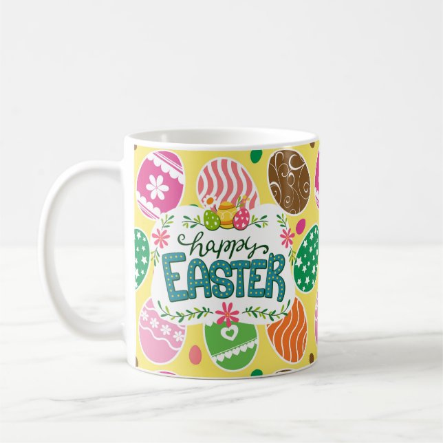 Happy Osterfarbene Ostereier Muster gelb Kaffeetasse (Links)