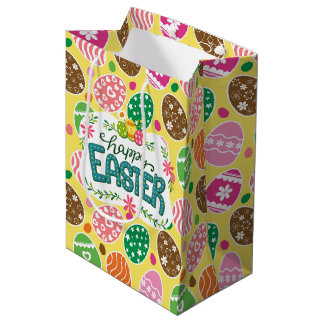 Happy Osterfarbene Ostereier Muster gelb Mittlere Geschenktüte