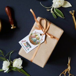 Happy Osterfarbener Eierkorb Geschenkanhänger