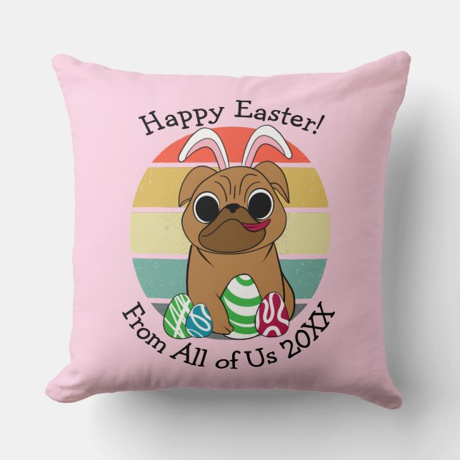 Happy Osterfest Niedlicher Mops mit sonnigen Ohren Kissen (Vorderseite)
