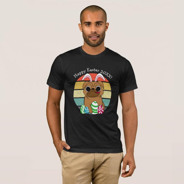 Happy Osterfest Niedlicher Mops mit sonnigen Ohren T-Shirt (Vorne ganz)