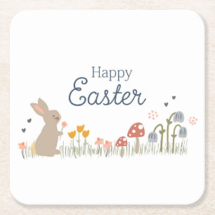 Happy Osterfest Sonnige Wildblumen Niedlich Kids U Rechteckiger Pappuntersetzer