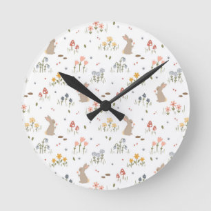 Happy Osterfest Sonnige Wildblumen Niedlich Kinder Runde Wanduhr
