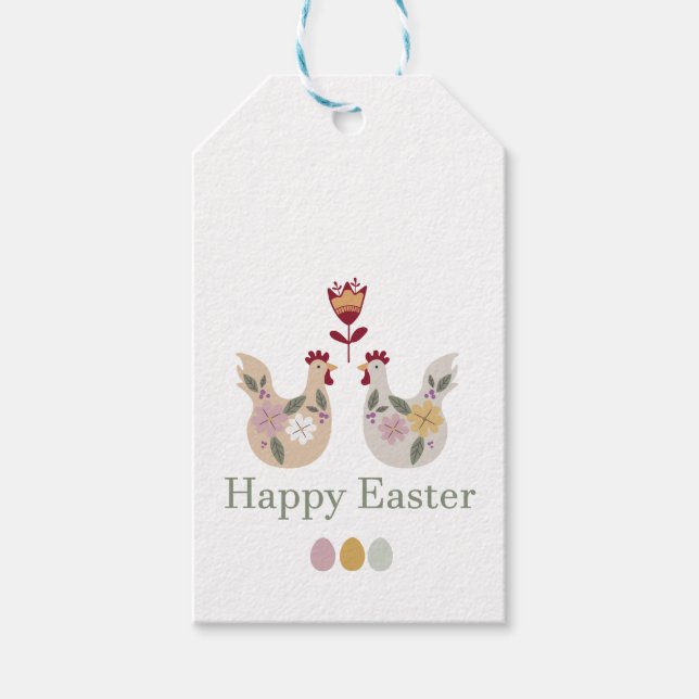 Happy Osterfest Vorlagen mit Eiern, Blume, Huhn Geschenkanhänger (Vorderseite)